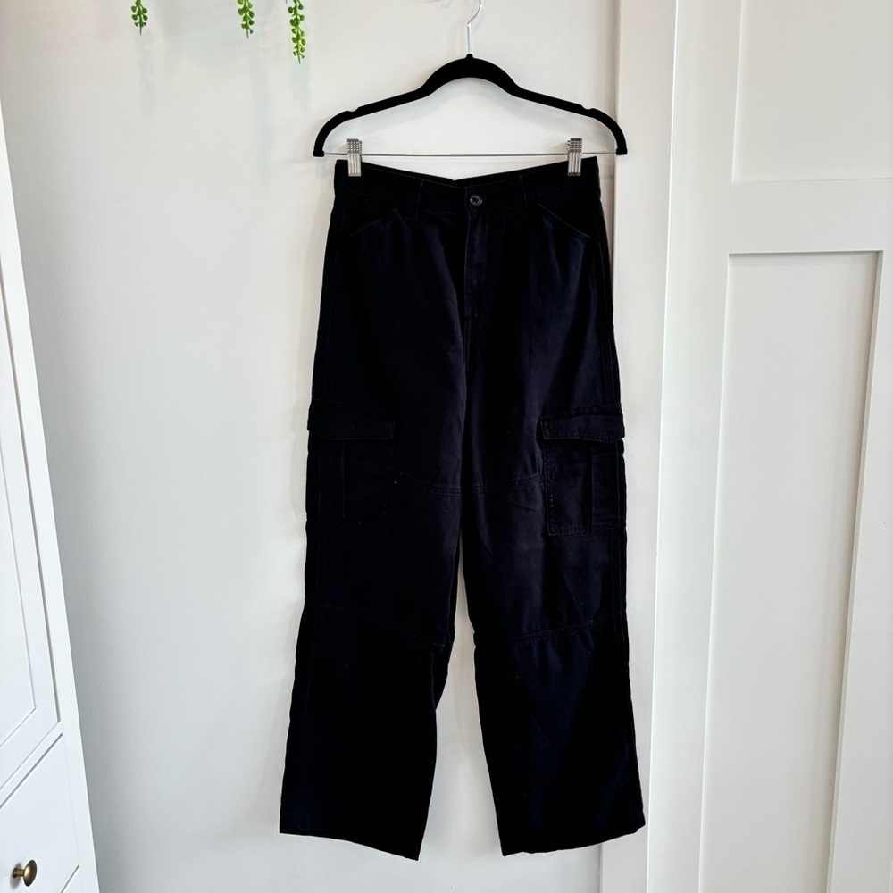 H&M Divided Straight Wide Leg Black Women's Cargo Denim High Rise Size 4
